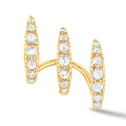 64Facets Claw Shaped Diamond Earrings With three rows of diamonds encrusted rings, creating the illusion of three huggies stacked together