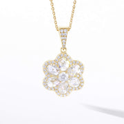 64Facets Floral Diamond Pendant with Seven Rose Cut Diamonds and Pave Accents in 18K Yellow Gold