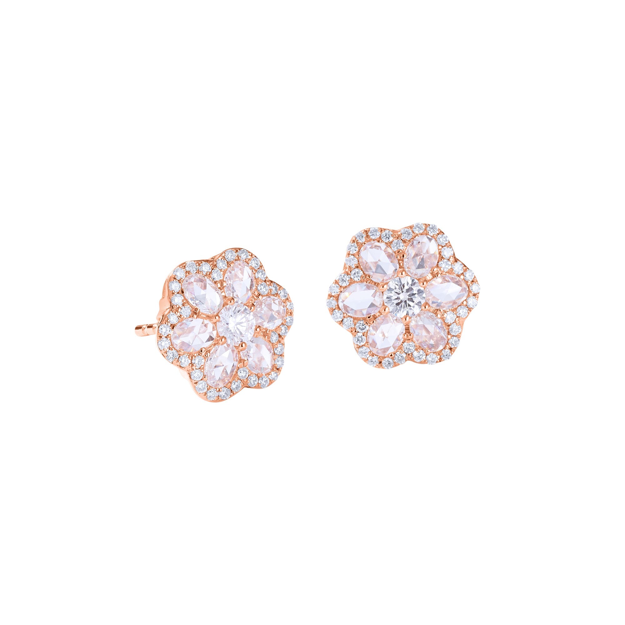 Image of 64facets floral rose-cut diamond stud earrings rose gold
