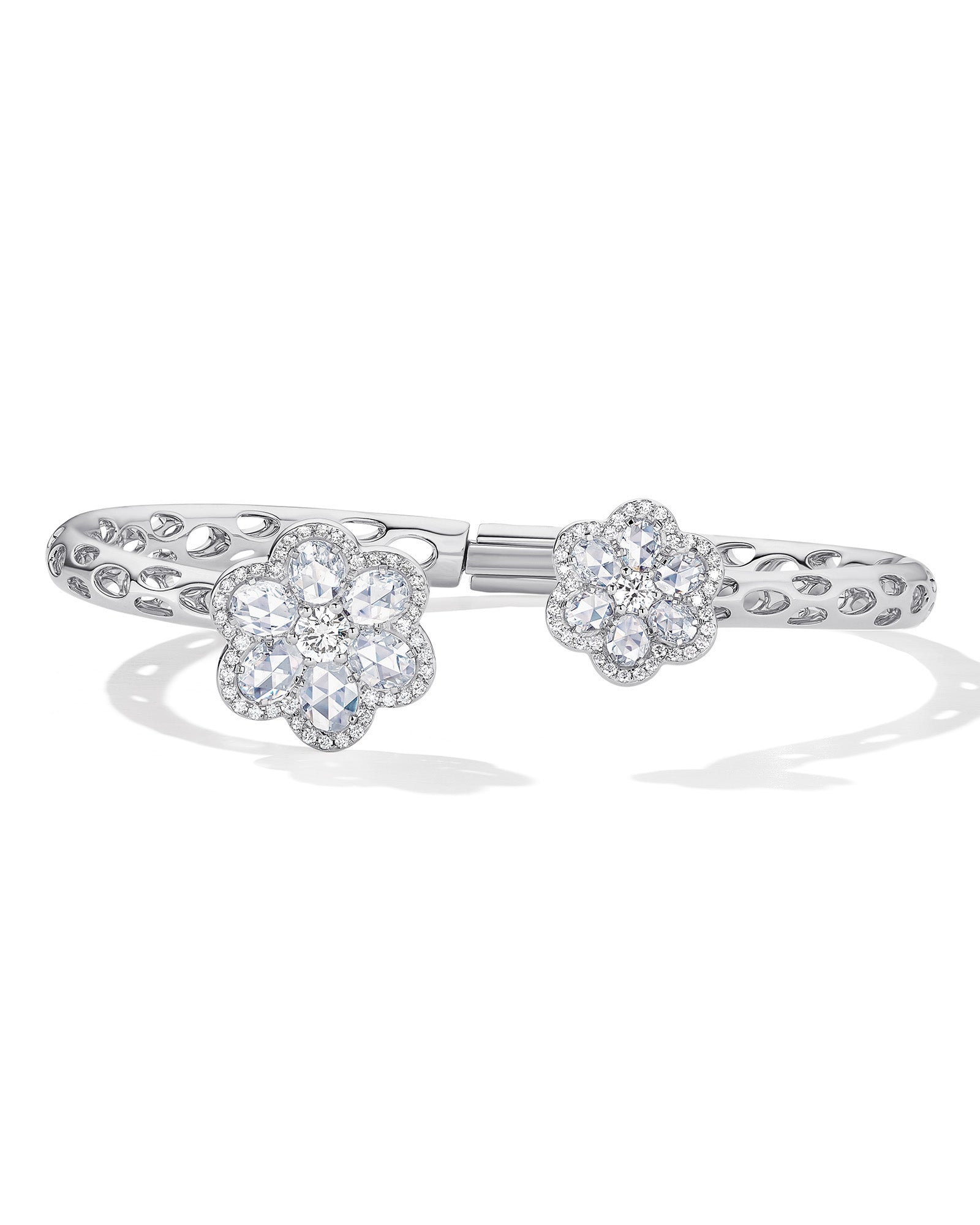 Double Flower Diamond Cuff Bracelet