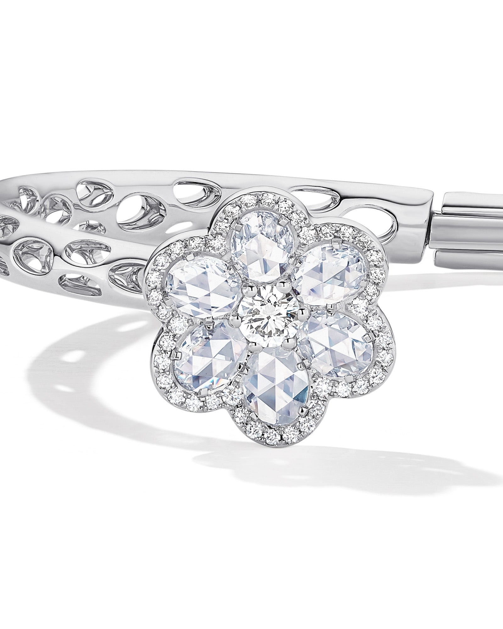 Double Flower Diamond Cuff Bracelet