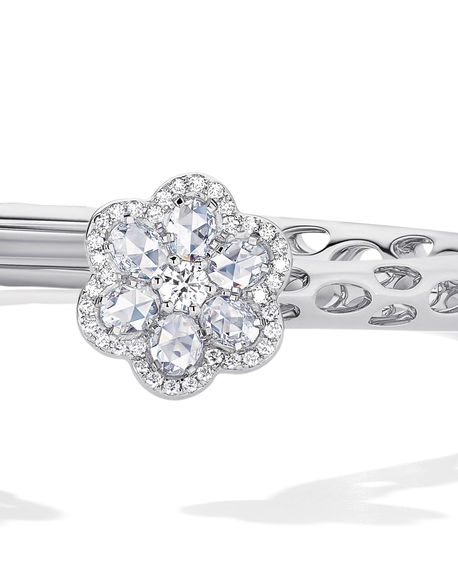 Double Flower Diamond Cuff Bracelet