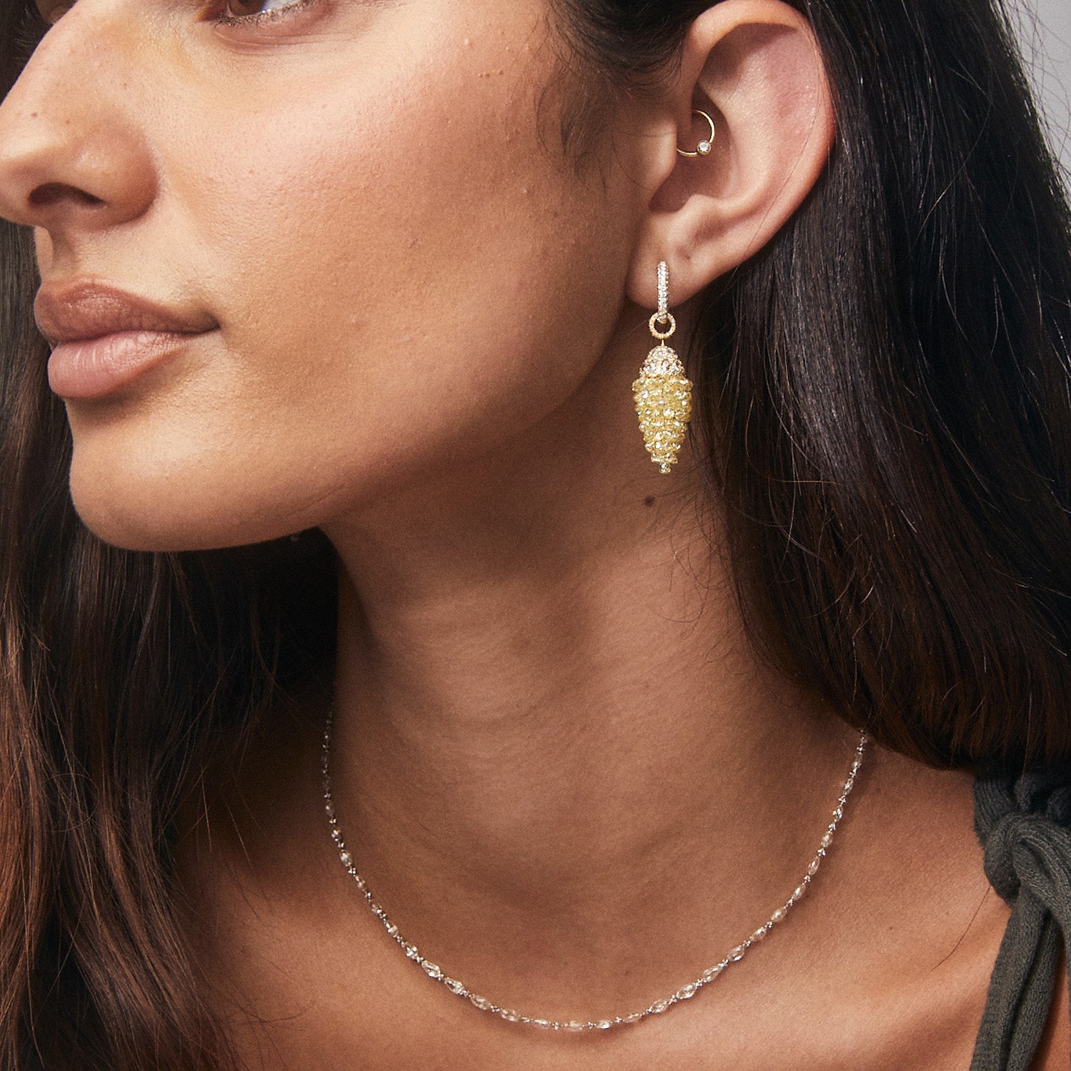 Image of Yellow Briolette Diamond Cluster Drop Earrings