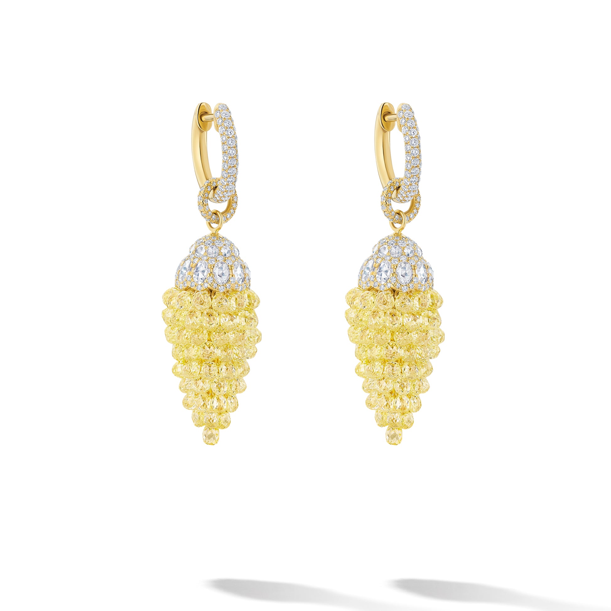 Briolette Yellow Diamond Cluster Drop Earrings