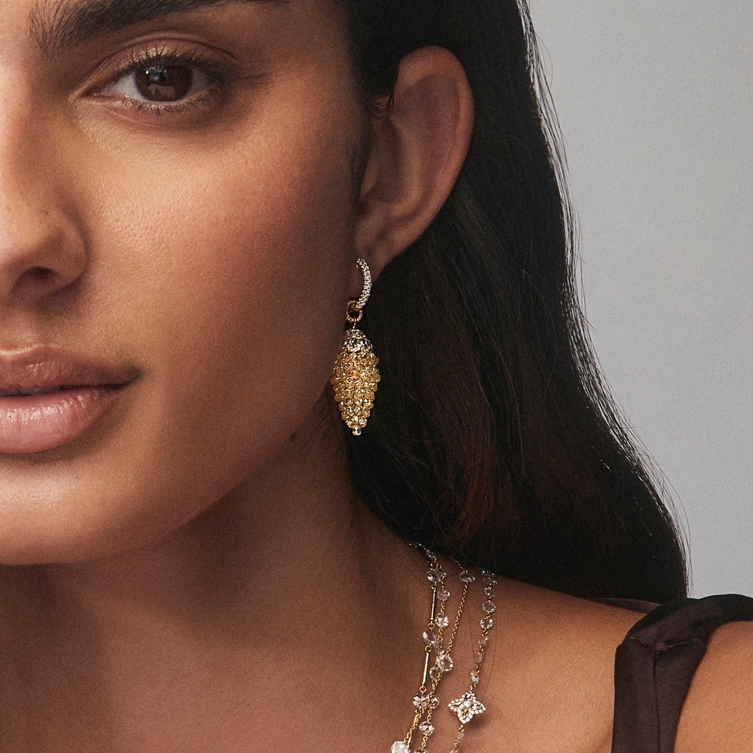 Briolette Yellow Diamond Cluster Drop Earrings