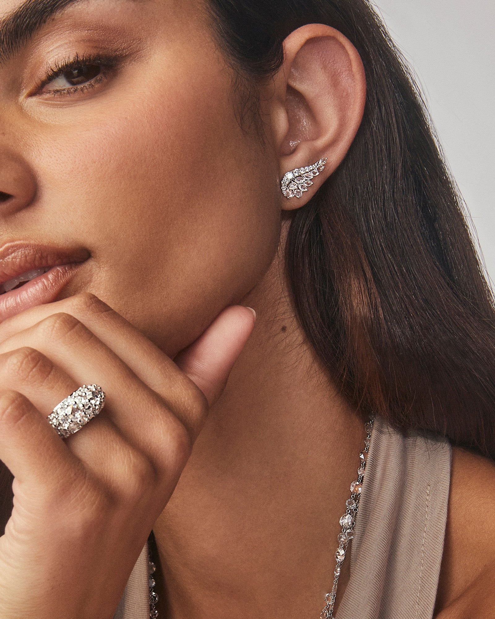 Angel Wing Diamond Climber Earrings