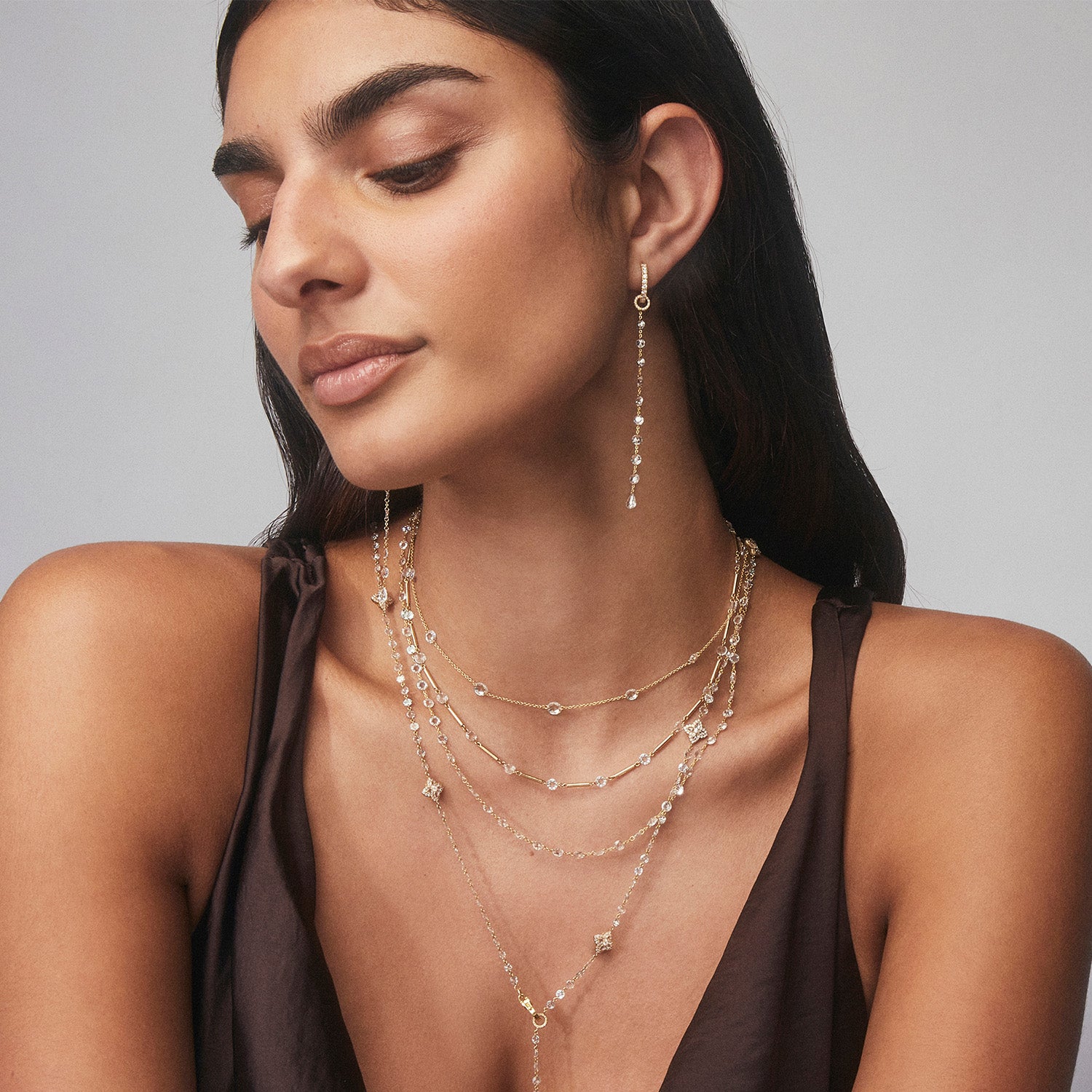 Single Drop Diamond Tassel Earrings