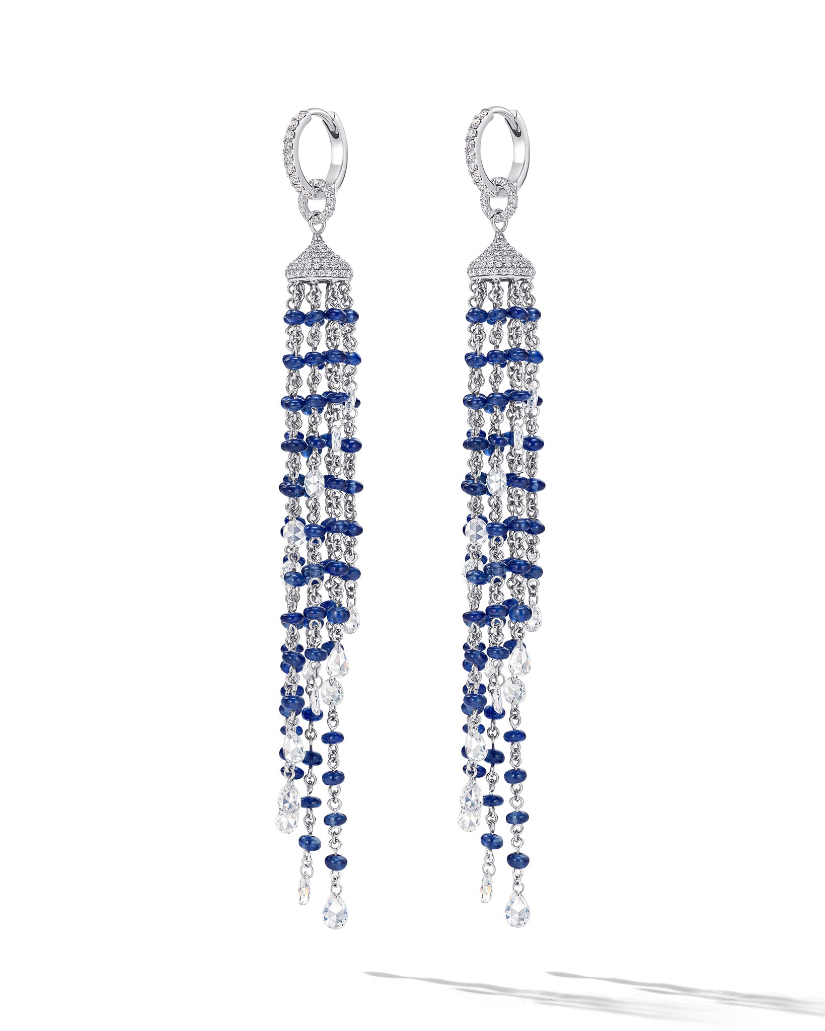 Blue Sapphire & Diamonds Waterfall Tassel Earrings