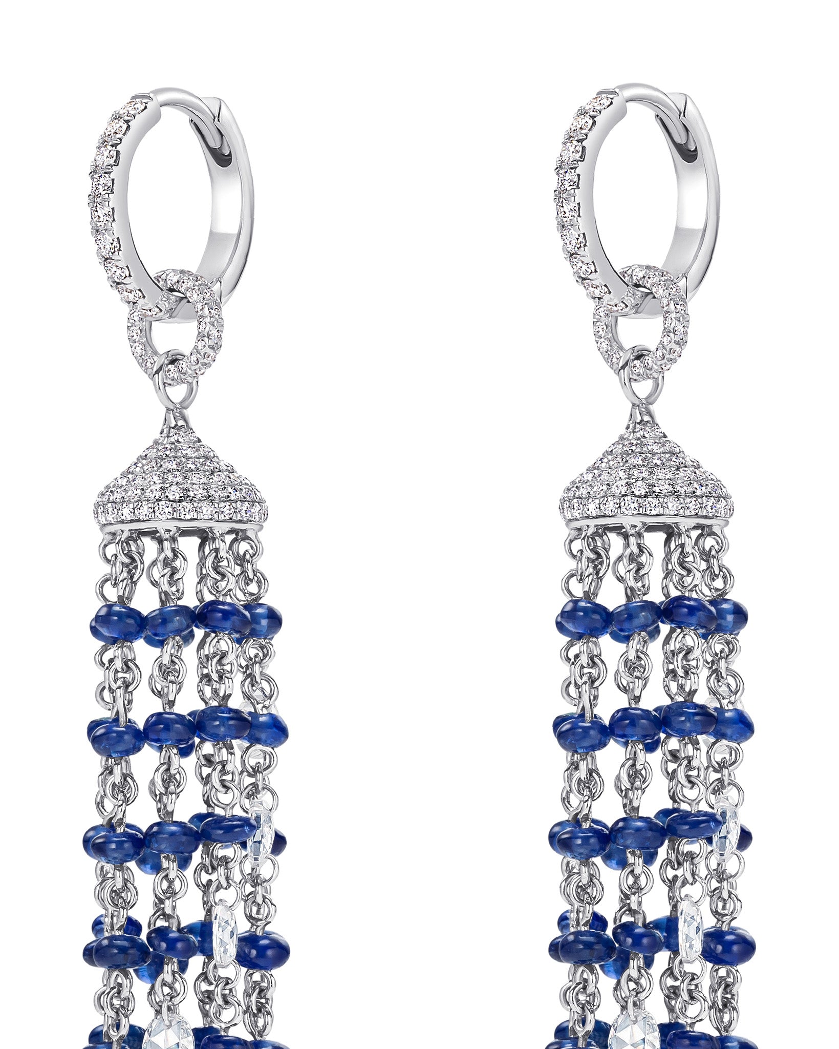 Image of Blue Sapphire & Diamonds Waterfall Tassel Earrings