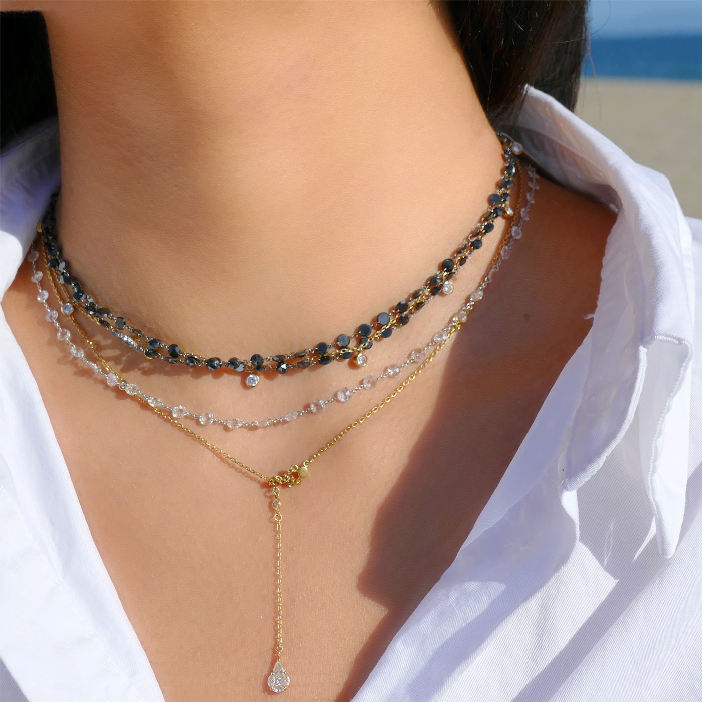 Image of 64Facets Black Rose Cut Diamond Chain Necklace in Platinum dipped in rhodium