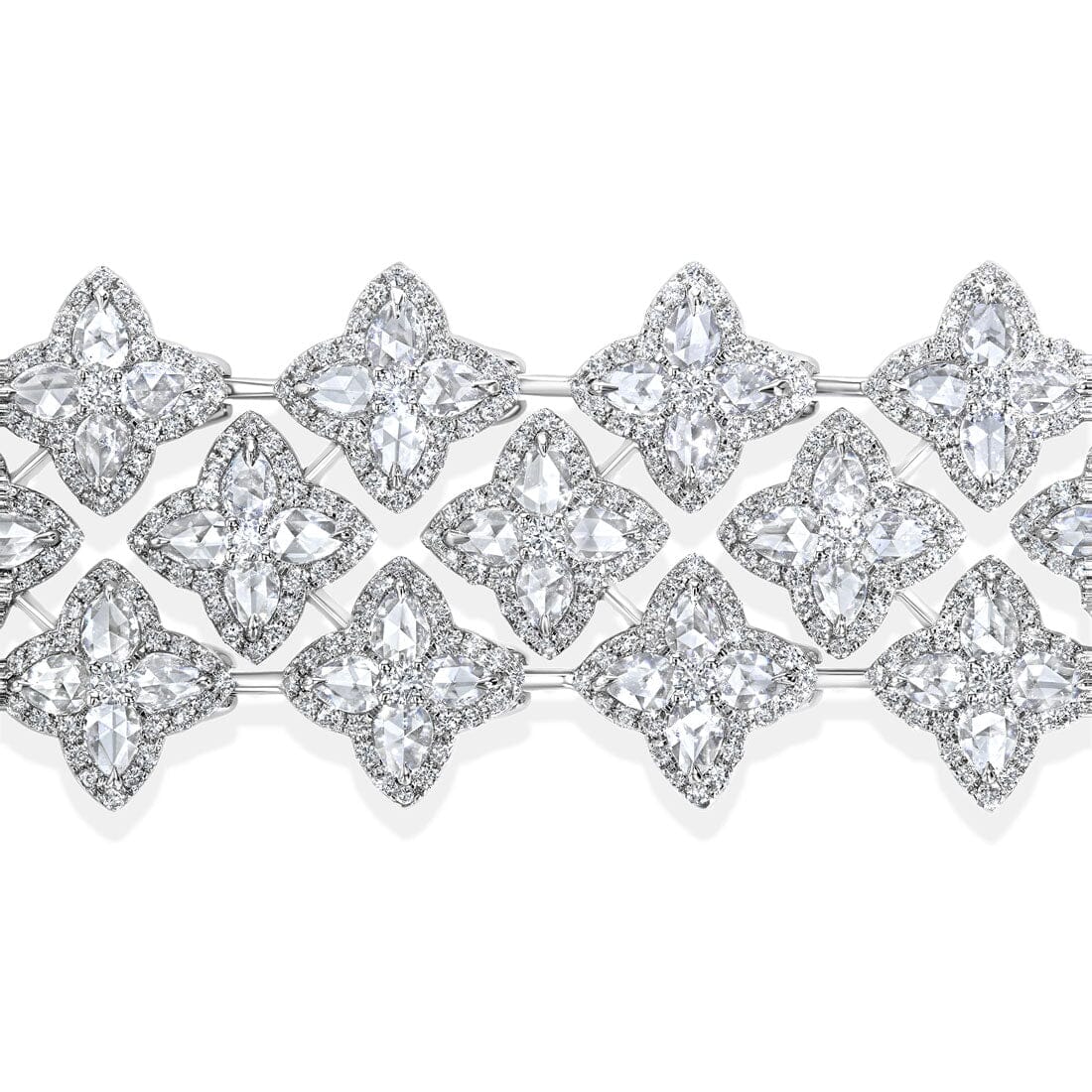 Image of 64facets Diamond Blossom Tennis Bracelet made with rose-cut diamonds and set in 18k gold