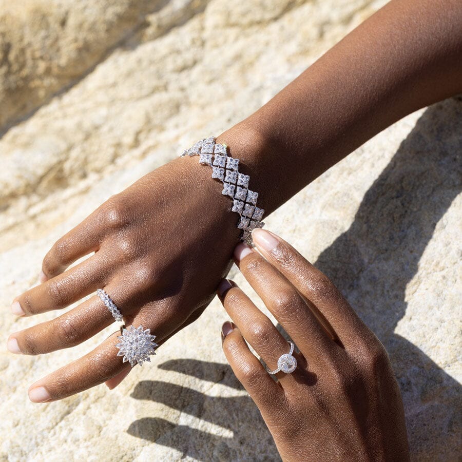 Image of 64facets Diamond Blossom Tennis Bracelet made with rose-cut diamonds and set in 18k gold