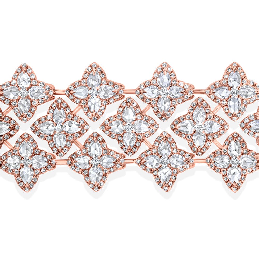 Image of 64facets Diamond Blossom Tennis Bracelet made with rose-cut diamonds and set in 18k gold