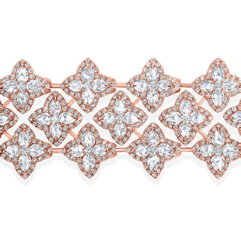 64facets Diamond Blossom Tennis Bracelet made with rose-cut diamonds and set in 18k gold