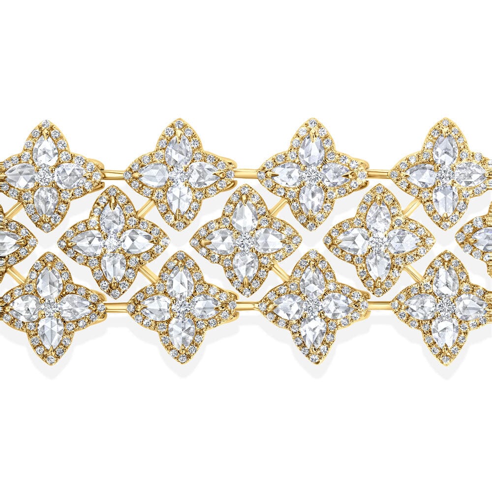 Image of 64facets Diamond Blossom Tennis Bracelet made with rose-cut diamonds and set in 18k gold
