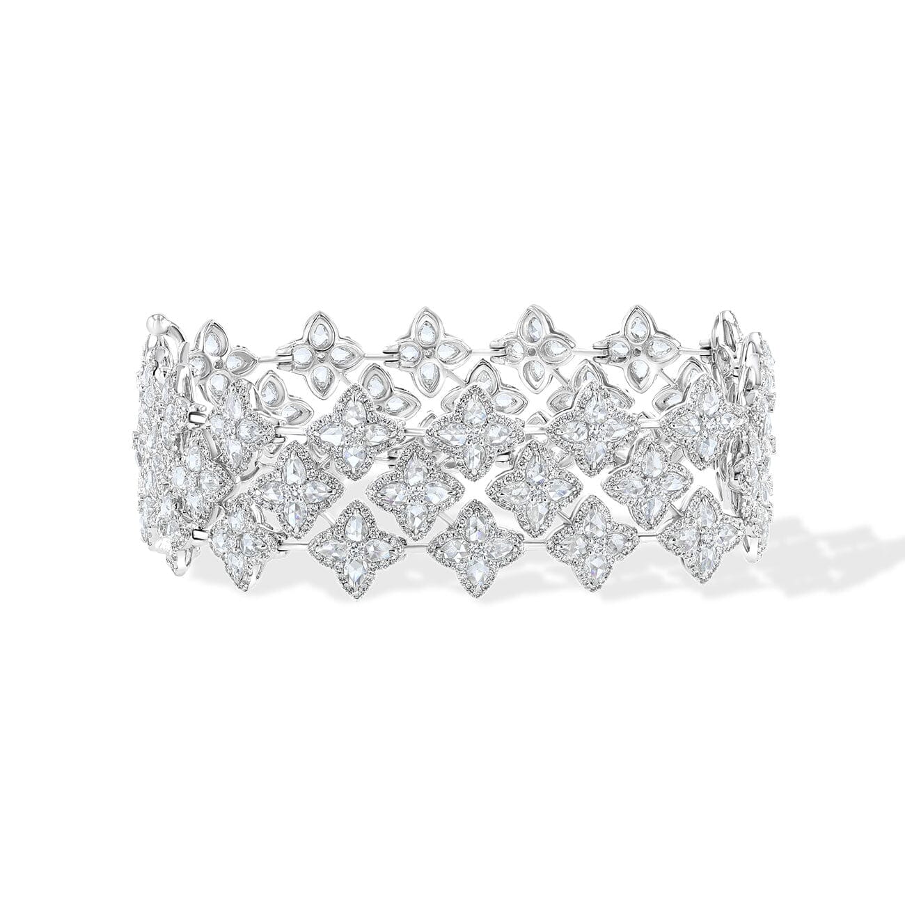 Image of 64facets Diamond Blossom Tennis Bracelet made with rose-cut diamonds and set in 18k gold