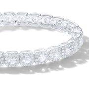 Diamond Bangle Bracelet Close up. Rose cut diamonds are accented by micro pave brilliant cut diamonds in a cushion shape. 