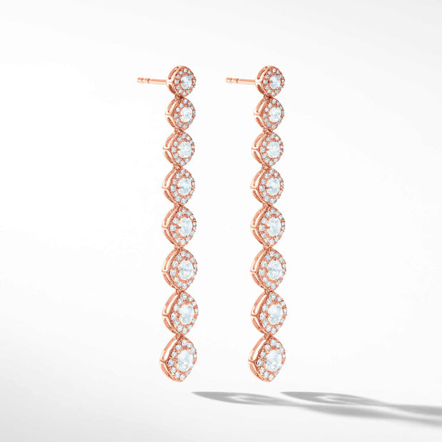 64Facets Diamond Drop Dangle Earrings in 18k rose gold. Rose Cut diamond earrings with pave diamond accents. 