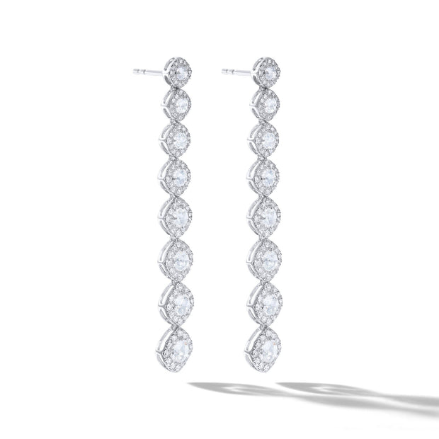 Diamond dangle earrings. Rose cut diamonds with brilliant cut diamonds in a micro pave setting. 