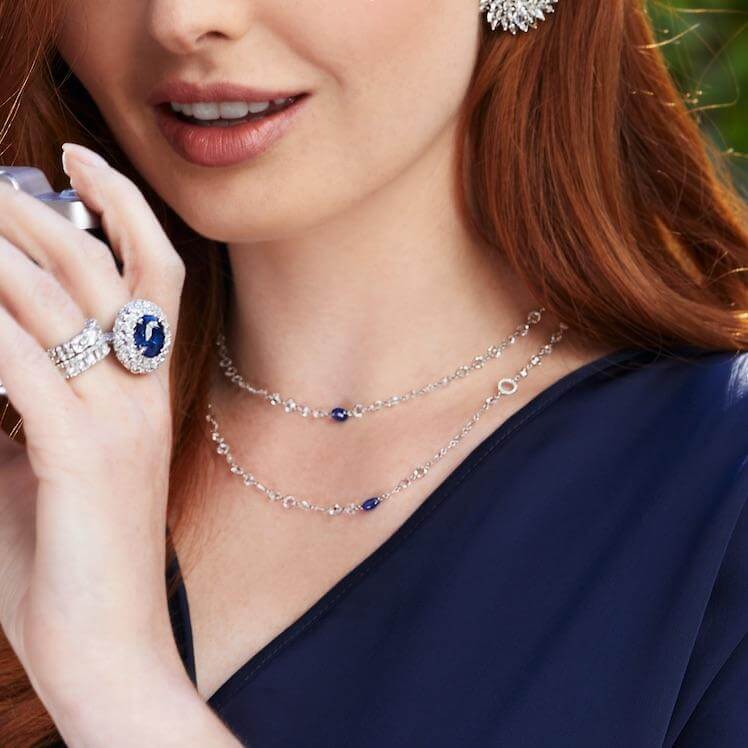 Image of 6Facets rose cut diamond and sapphire cabochon chain necklace 