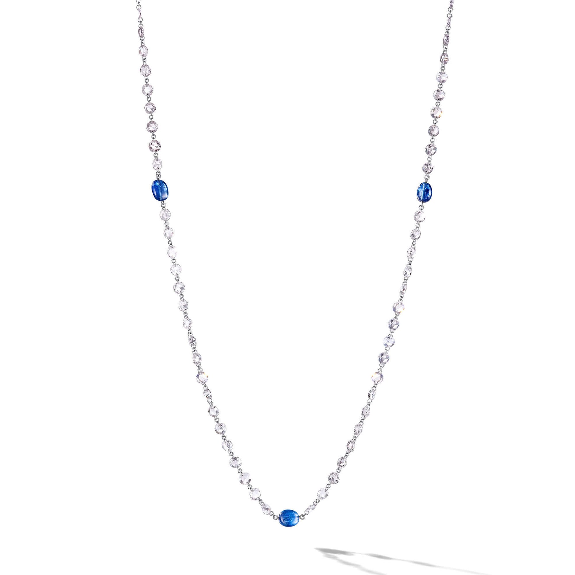 64Facets diamond and sapphire chain with platinum and 18k gold links