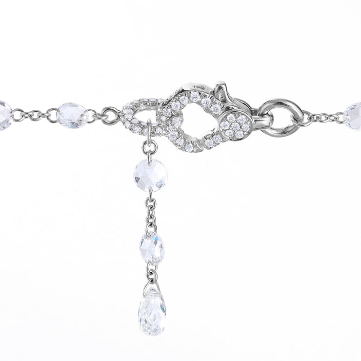 Diamond Lobster Clasp on 64Facets Rose Cut Diamond Chain Necklace in Platinum and 18K Gold