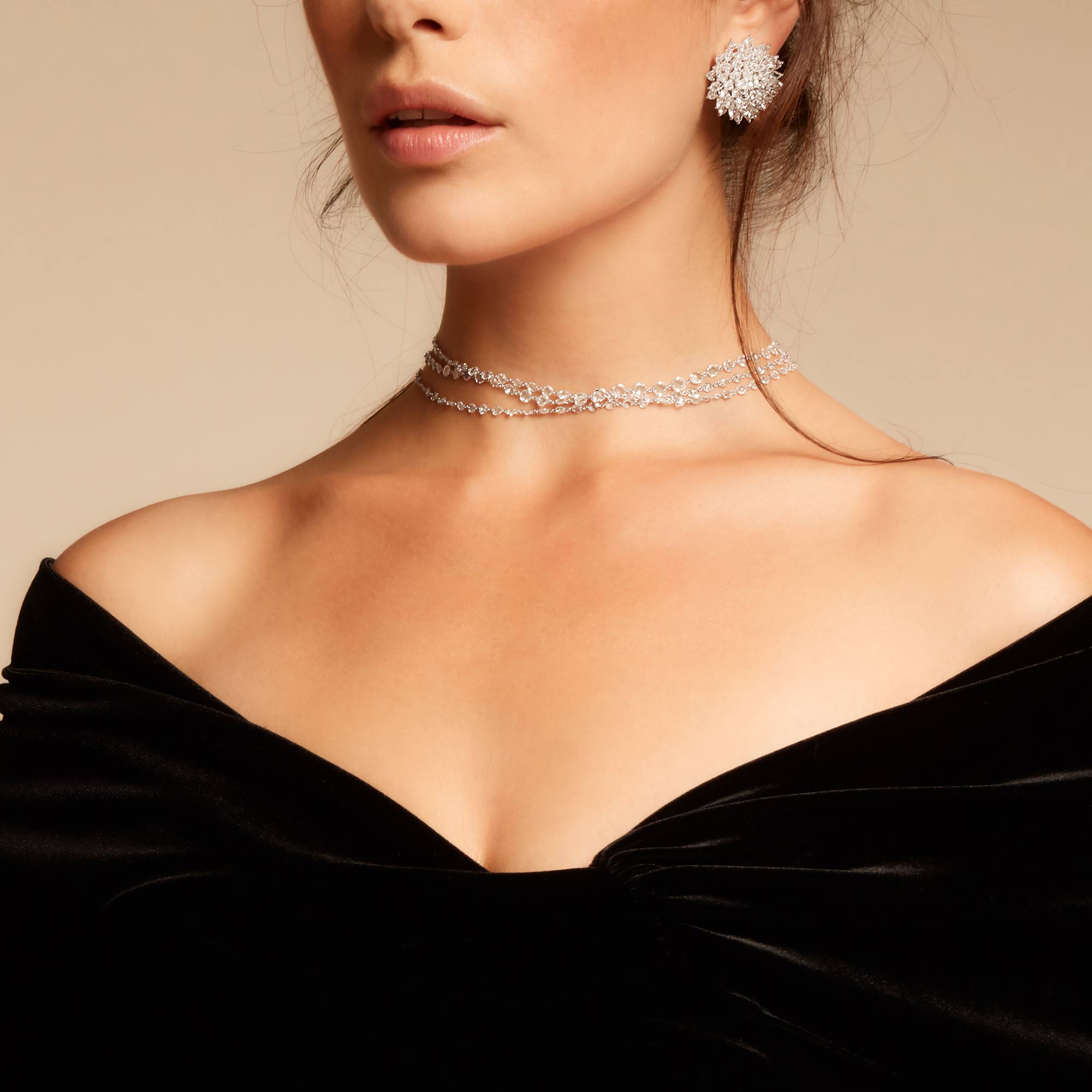 Image of 64Facets Rose Cut Diamond Chain Necklace in Platinum and 18K Gold