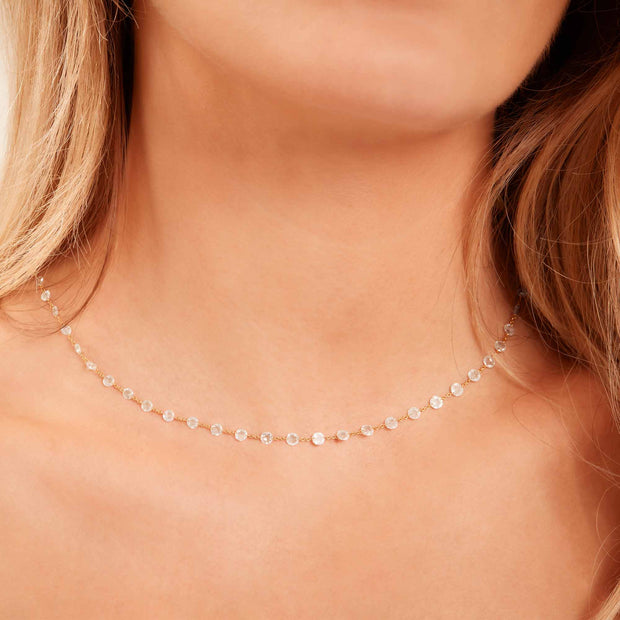 64Facets Rose Cut Diamond Chain Necklace in Platinum and 18K Gold