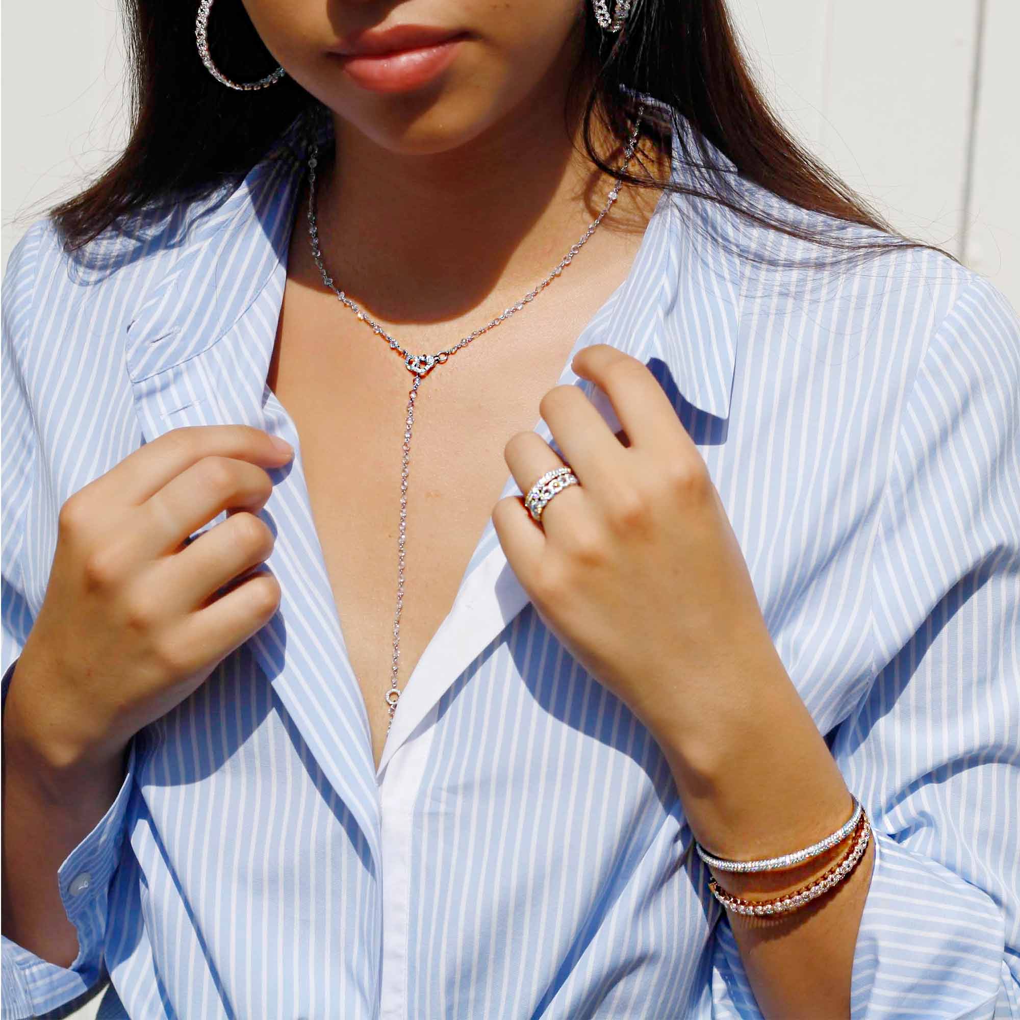 Image of 64Facets Rose Cut Diamond Chain Necklace in Platinum and 18K Gold