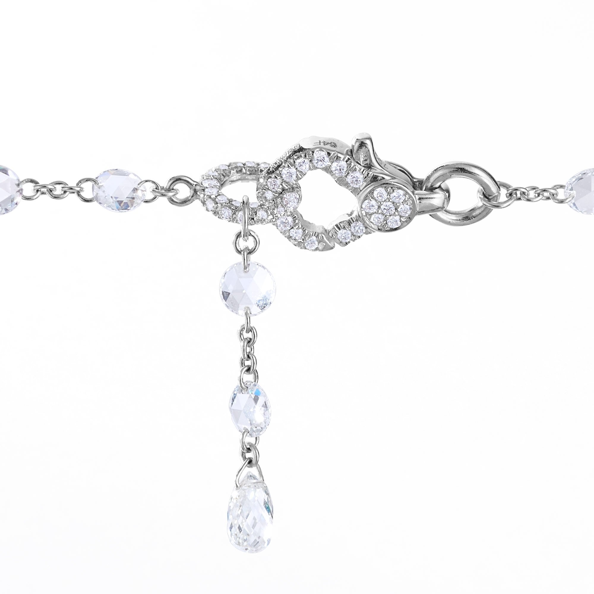 Image of Diamond Lobster Clasp on 64Facets Rose Cut Diamond Chain Necklace in Platinum and 18K Gold