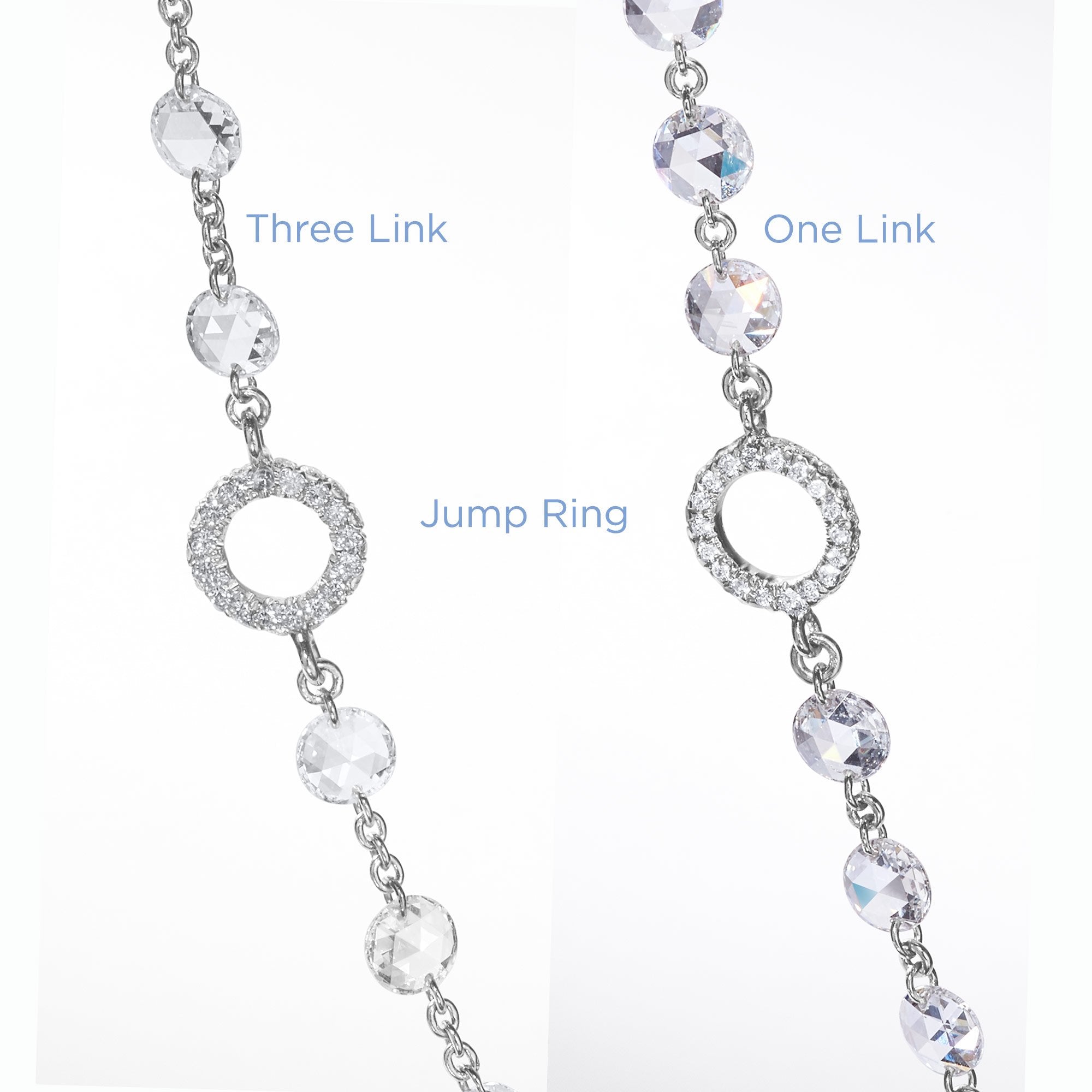64Facets Rose Cut Diamond Chain Necklace in Platinum and 18K Gold