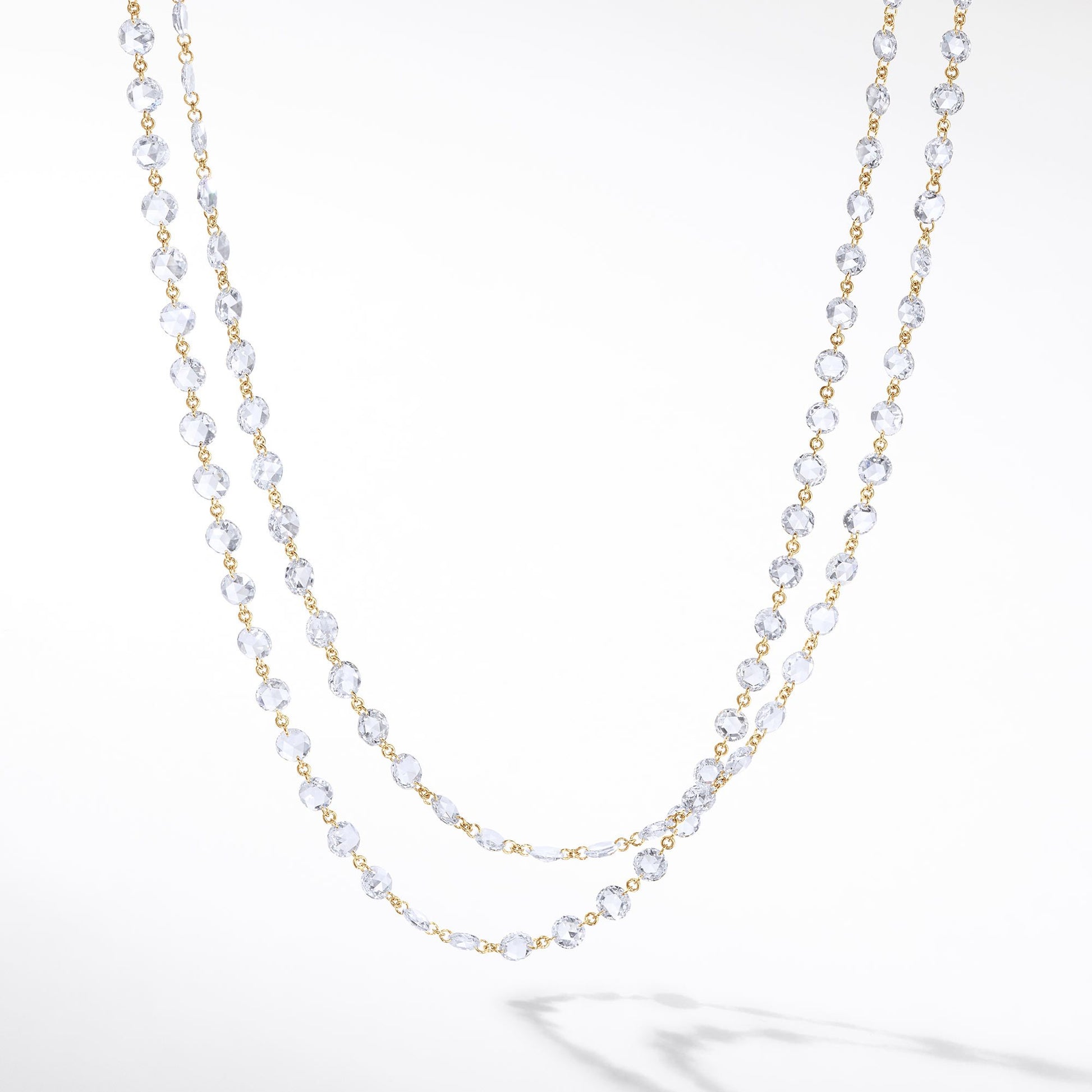64Facets Rose Cut Diamond Chain Necklace in Platinum and 18K Gold