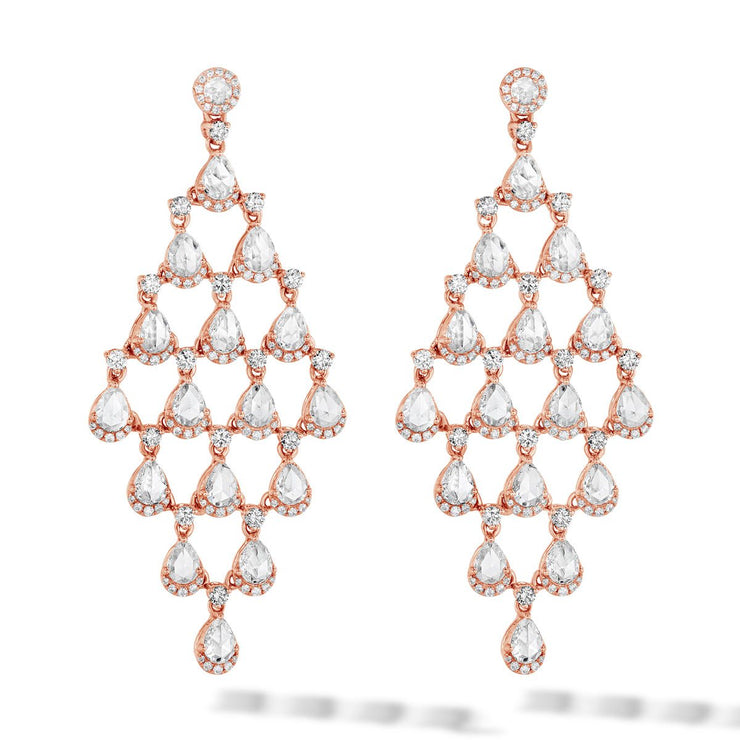 64Facets rose cut diamond chandelier earrings in 18kgold