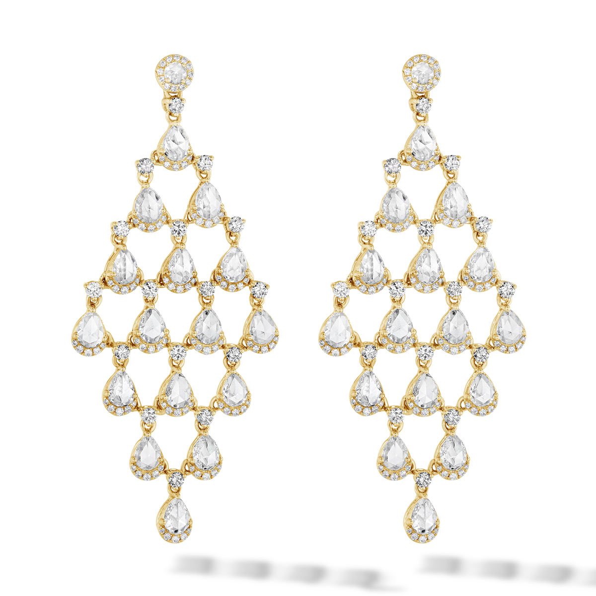 64Facets rose cut diamond chandelier earrings in 18kgold
