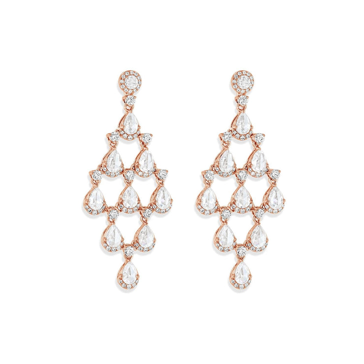 64Facets rose cut chandelier dangle earrings set in gold