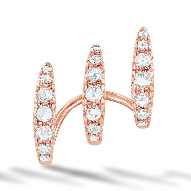 64Facets Claw Shaped Diamond Earrings With three rows of diamonds encrusted rings, creating the illusion of three huggies stacked together