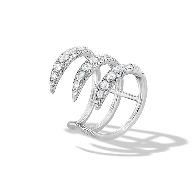 64Facets Diamond Claw Ring with three rows of diamond encrusted bands that look like 3 stacked diamonds rings 