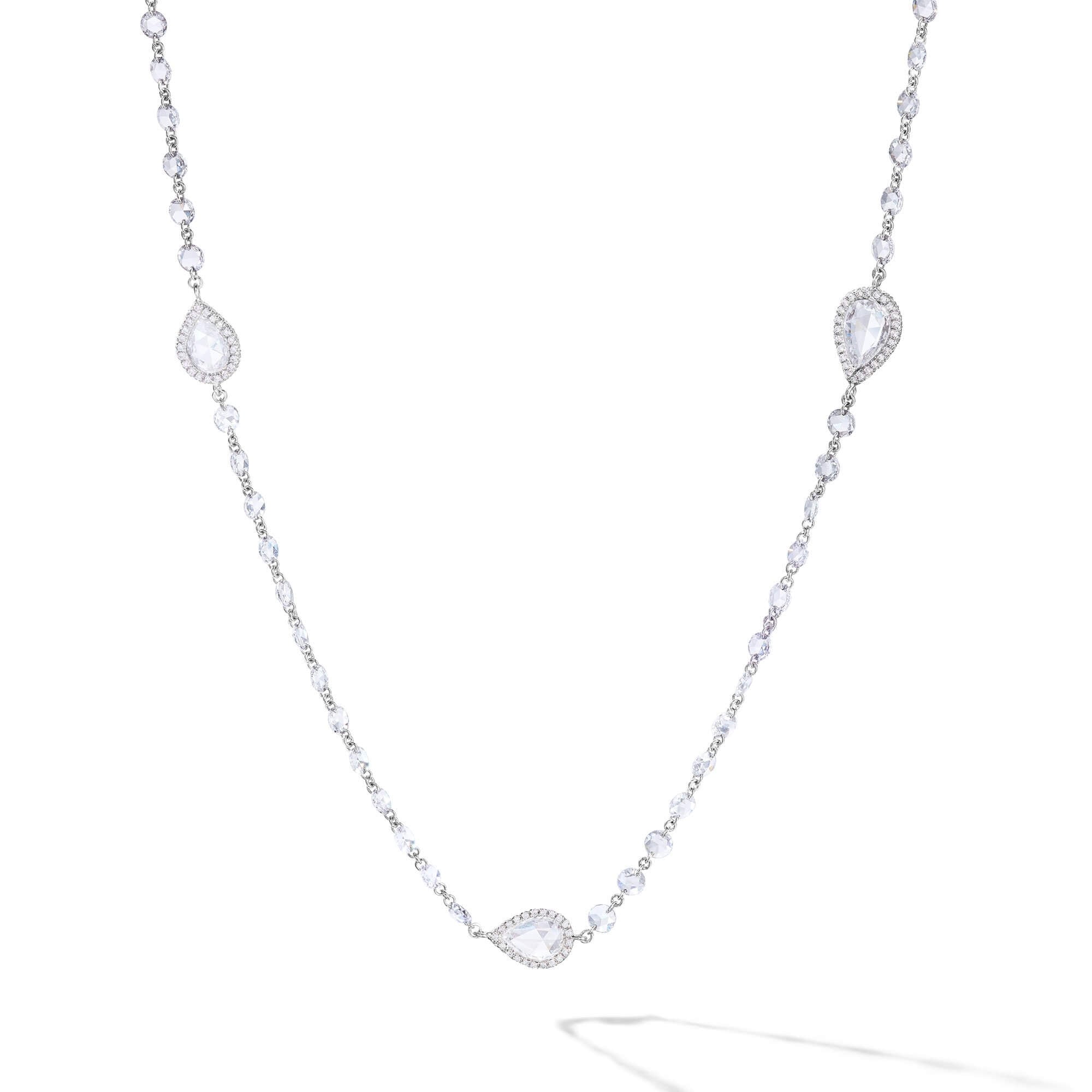 Image of 64Facets diamond chain with larger rose cut diamond stations set in 18k white gold