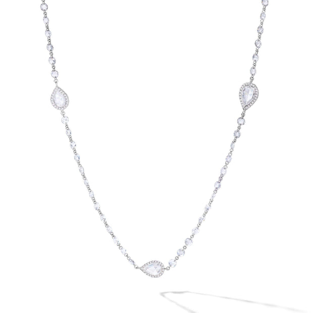 64Facets diamond chain with larger rose cut diamond stations set in 18k white gold