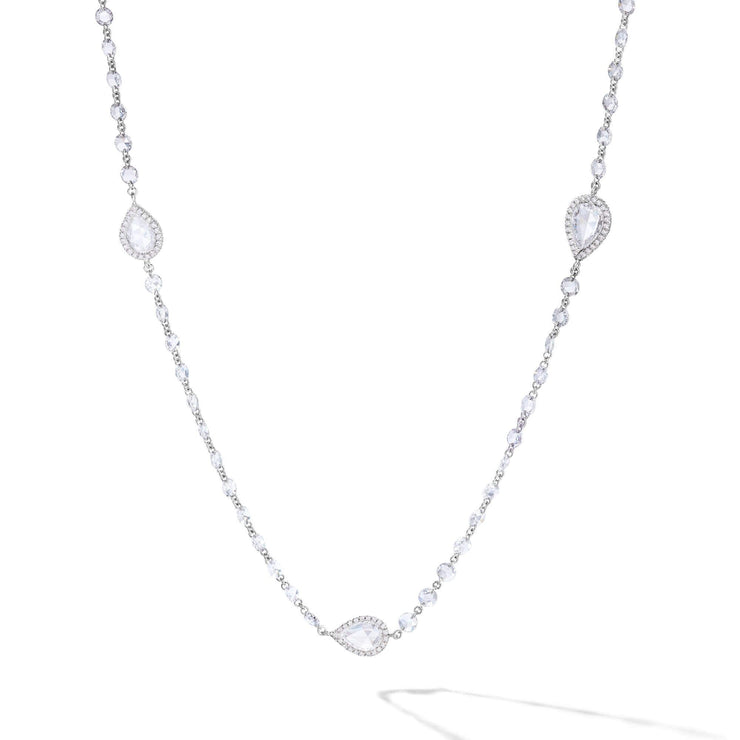 64Facets diamond chain with larger rose cut diamond stations set in 18k white gold