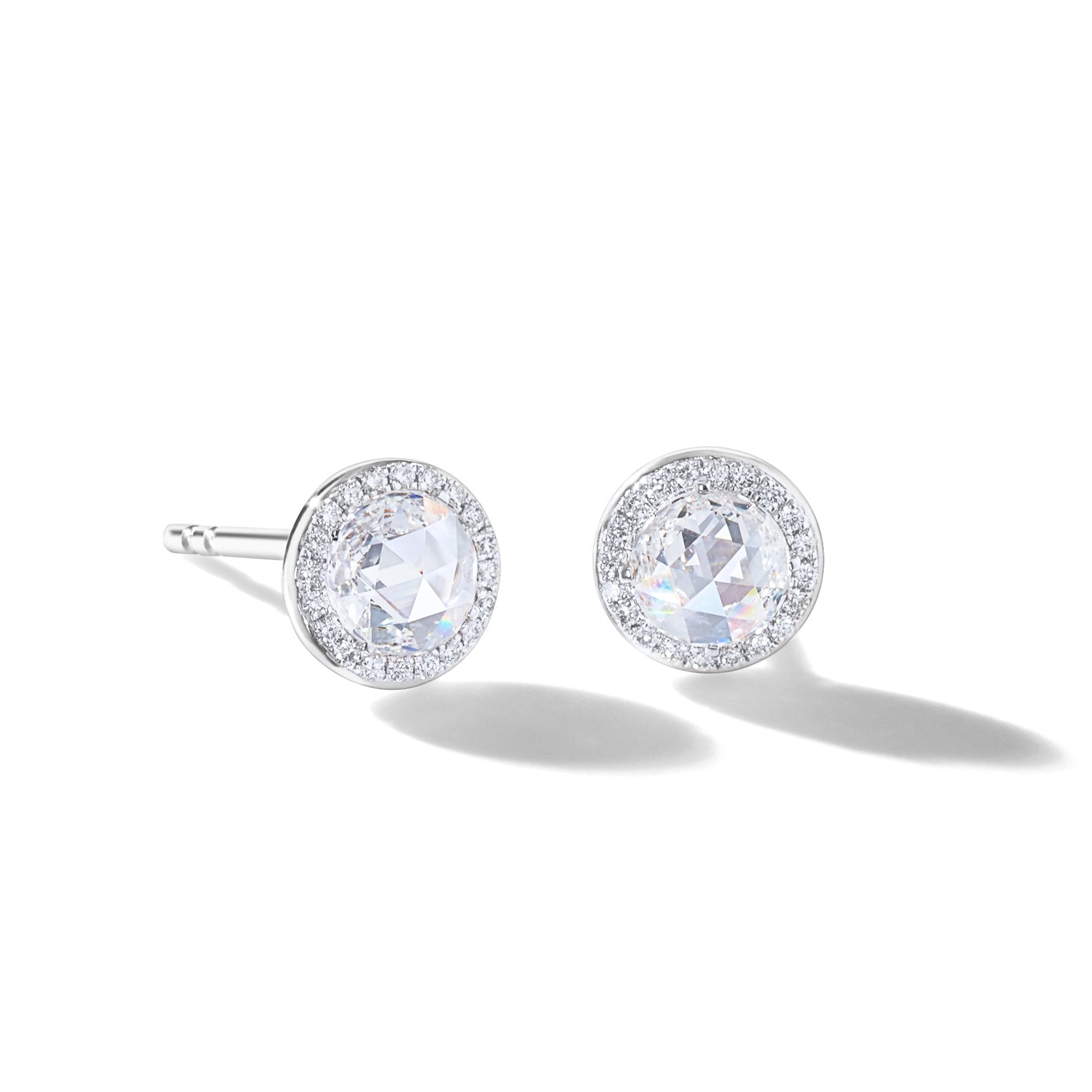 Image of 64Facets Rose Cut Dimaond Stud Earrings in 18K White Gold with Pave Accents