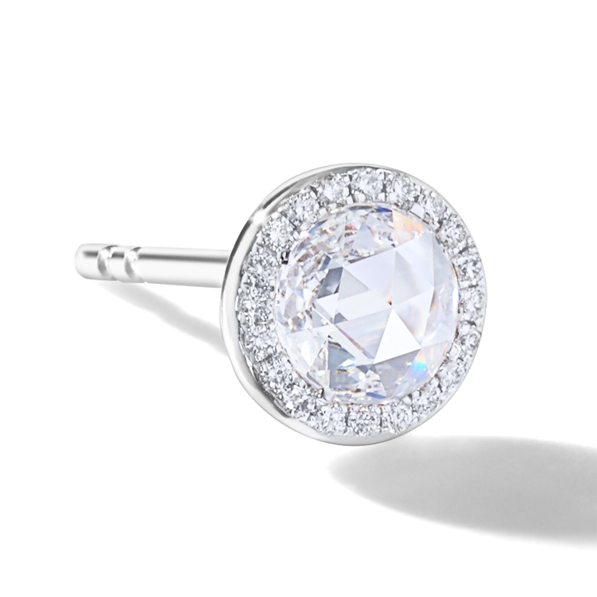 Image of 64Facets Rose Cut Diamond Stud Earrings in 18K White Gold with Pave Accents