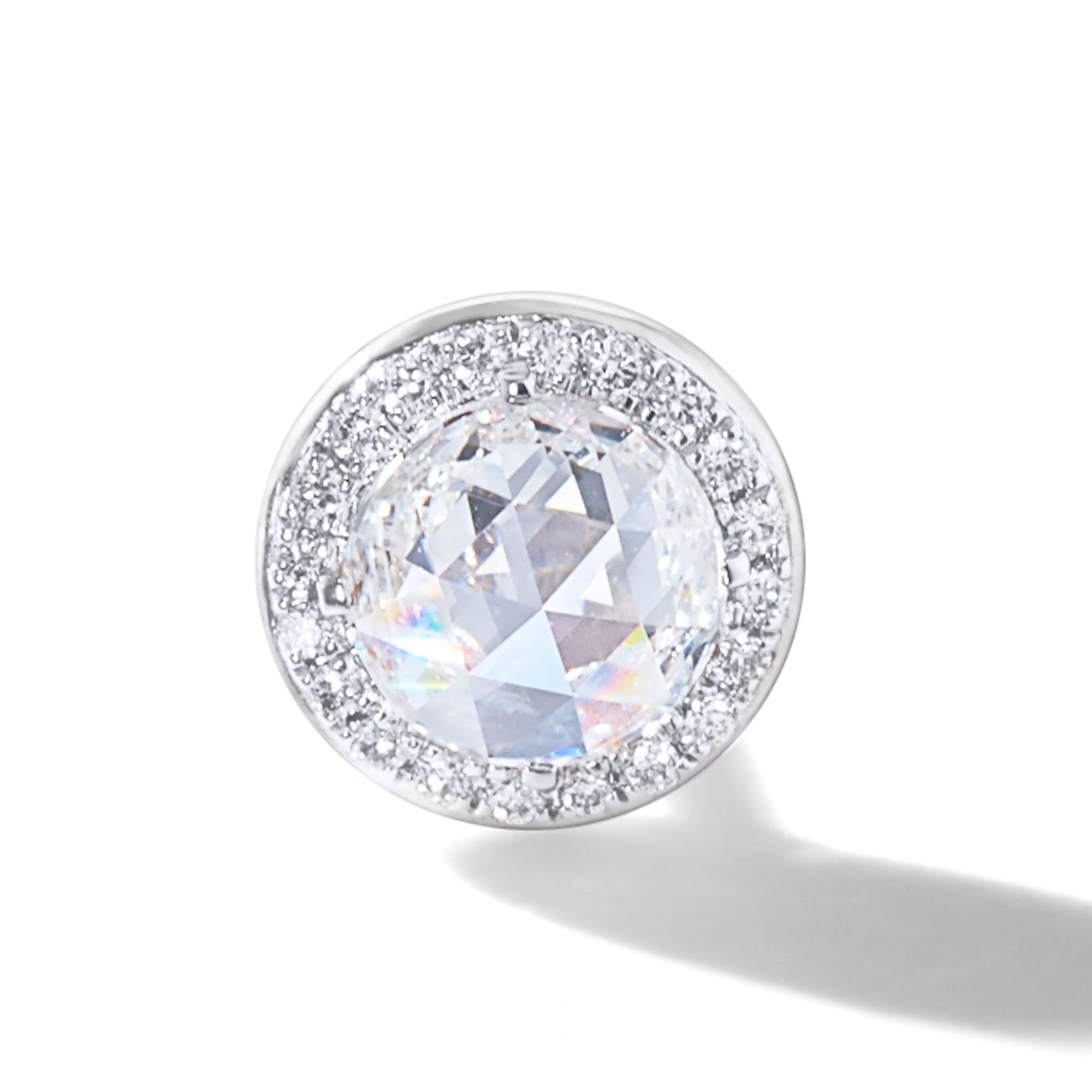 Image of 64Facets Rose Cut Diamond Stud Earrings in 18K White Gold with Pave Accents