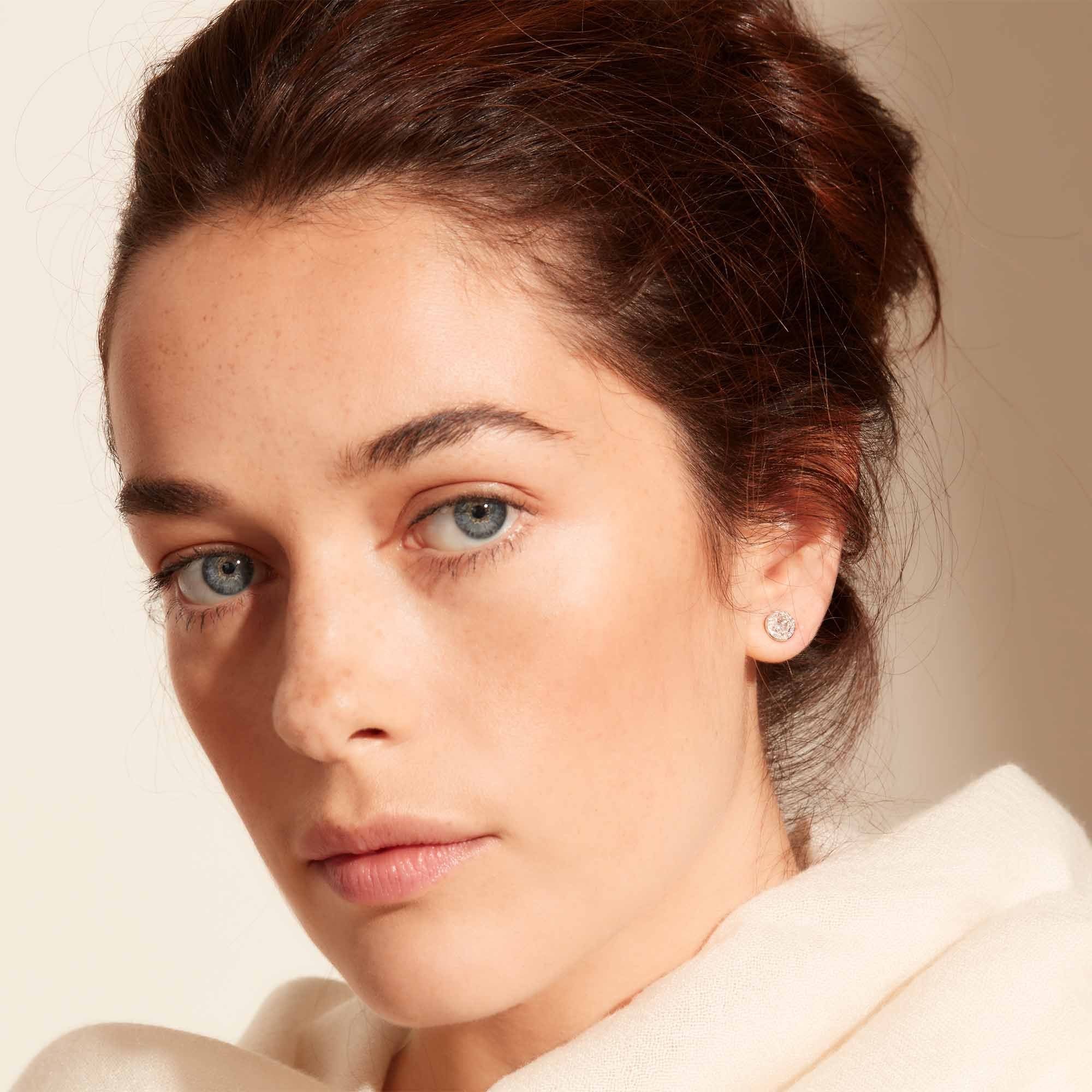 Image of 64Facets Rose Cut Dimaond Stud Earrings in 18K White Gold with Pave Accents