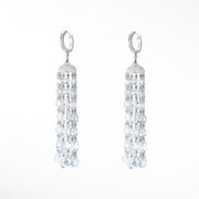 Ethereal Diamond Tassel Earrings. Round Rose Cut Diamonds, individually hand-drilled and bound together with platinum claps. Pave Diamond roof and ear clasp. 
