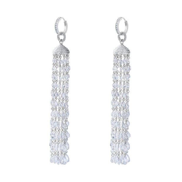 64Facets rose cut diamond tassel earrings set in platinum and 18k white gold