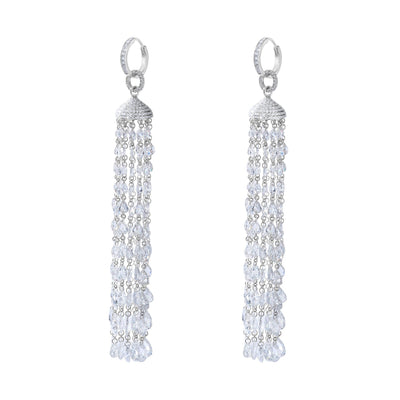 64Facets rose cut diamond tassel earrings set in platinum and 18k white gold