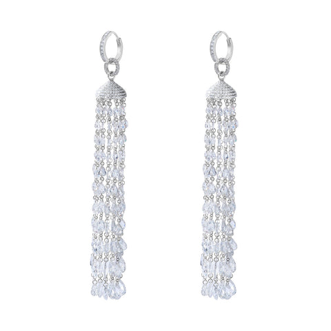 64Facets rose cut diamond tassel earrings set in platinum and 18k white gold