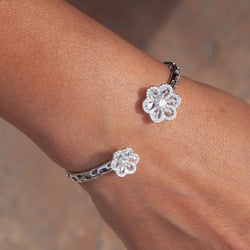 Image of 64Facets Rose Cut Diamond Floral Cuff Bracelet with Flower shaped diamond ends and 18k Gold
