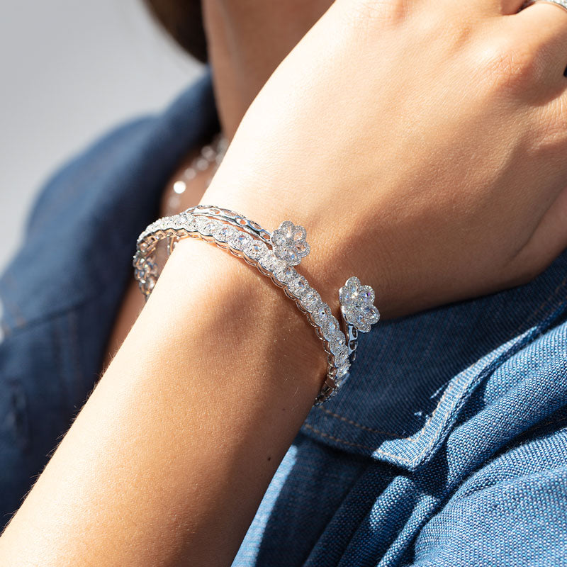 Image of Diamond flower cuff bracelet in 18k gold